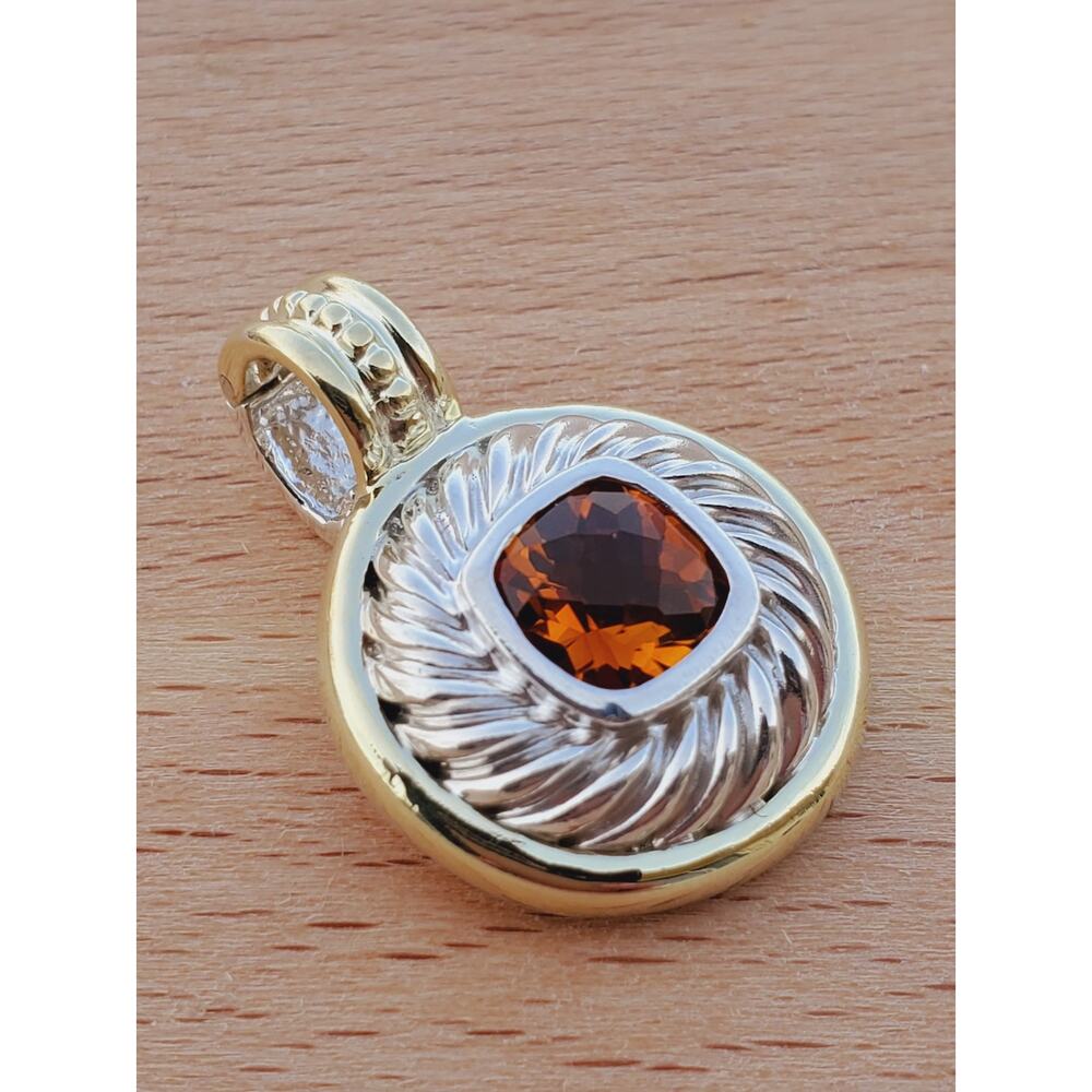 David Yurman Sterling Silver 14K Yellow Gold Citrine Cookie Pendant